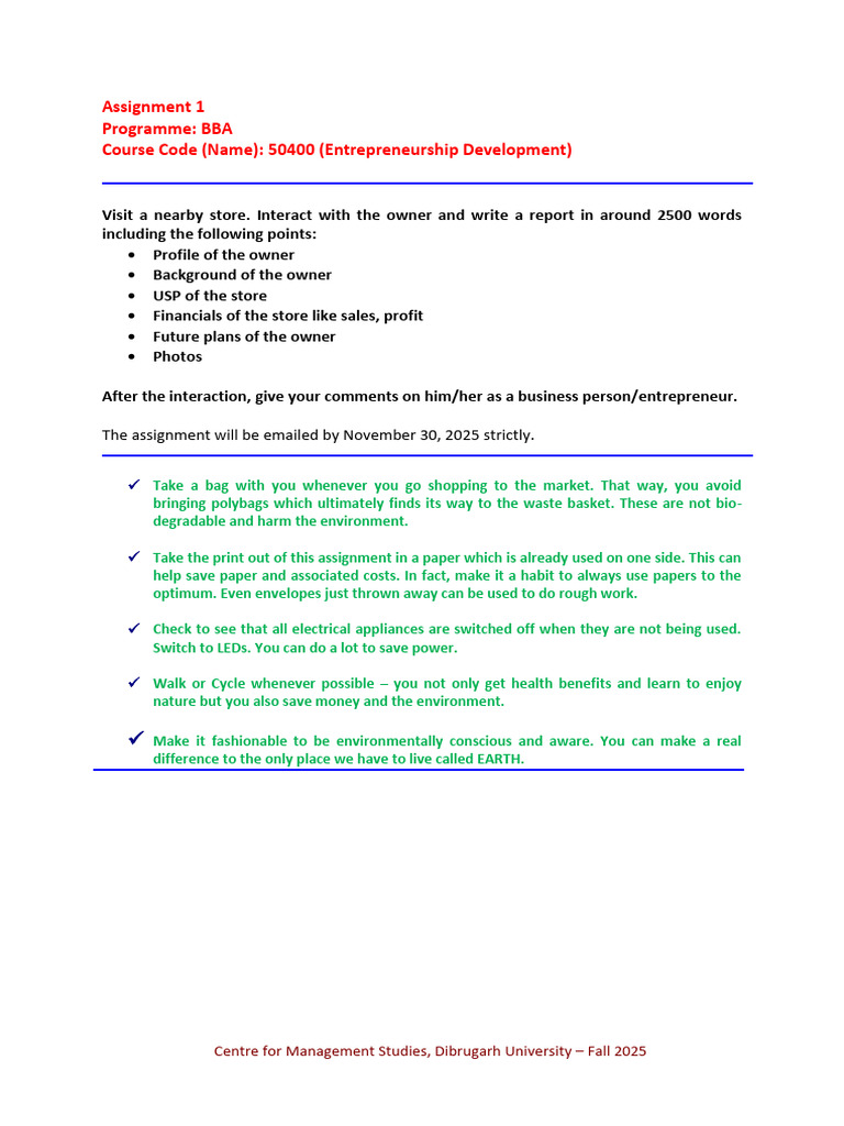 BBA Entrepreneurship Assignment Guide | PDF