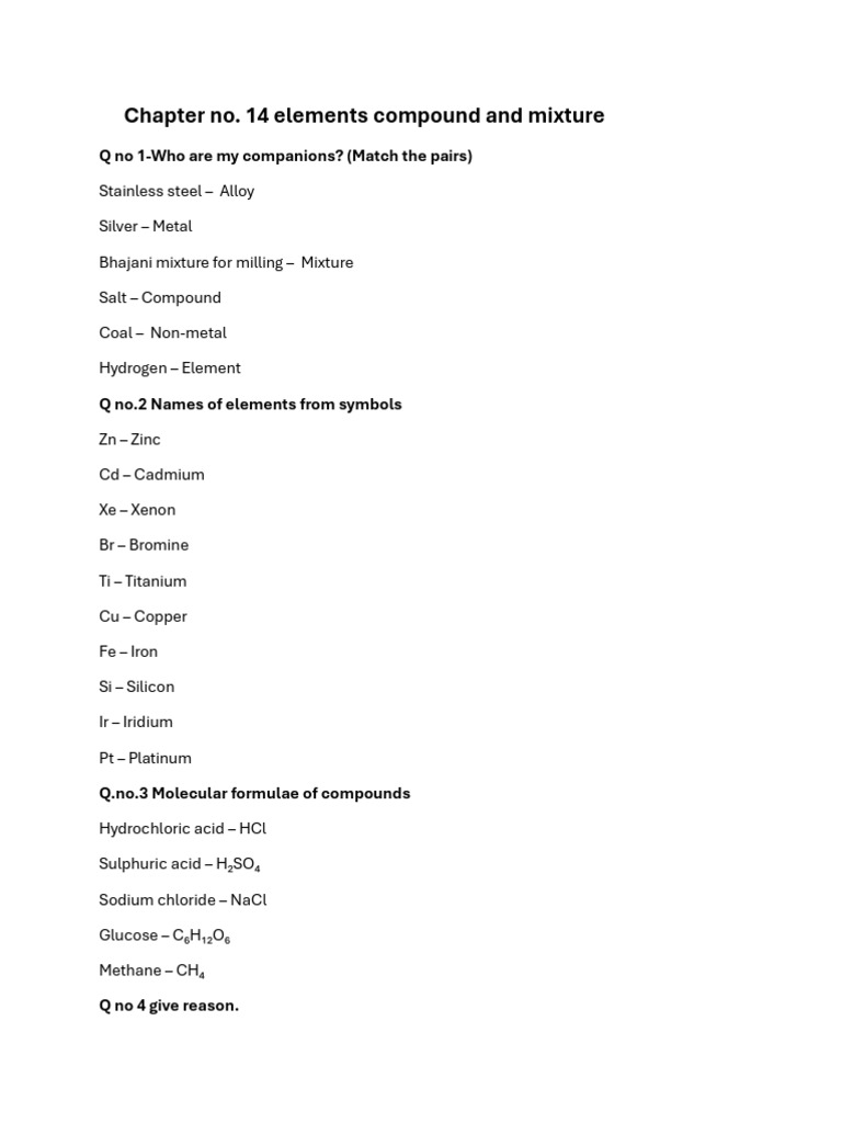 Elements, Compounds, and Mixtures Guide | PDF | Chemical Compounds ...
