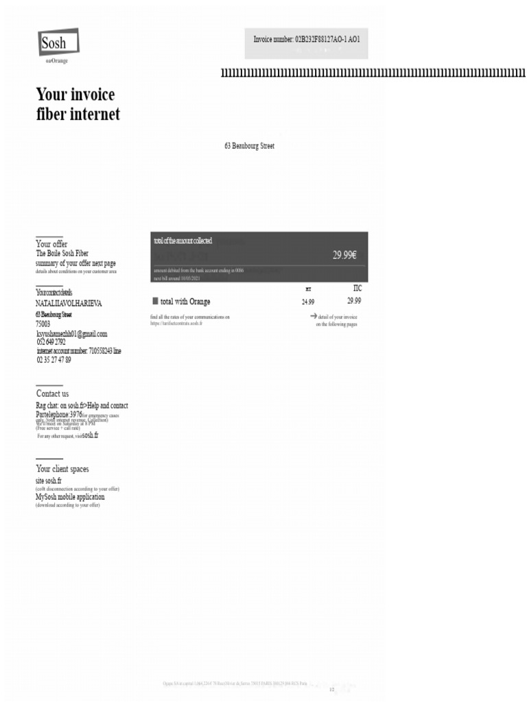Sosh Fiber Internet Invoice Summary | PDF | Invoice | Accounting