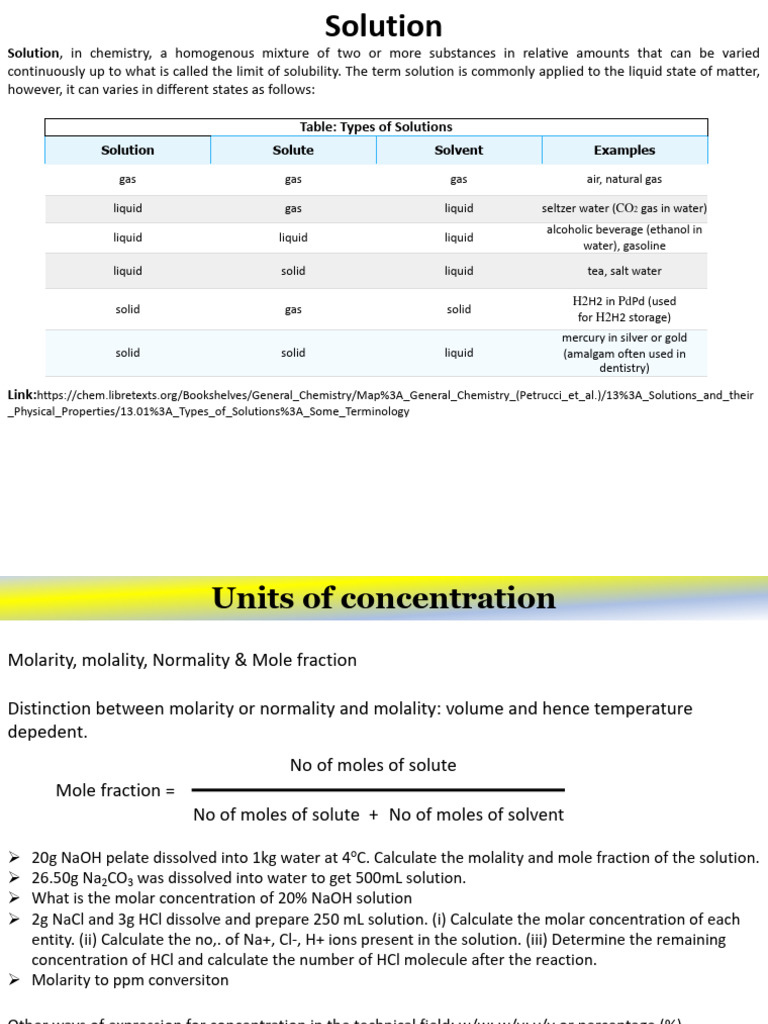 Types of Chemical Solutions Explained | PDF | Chemical Compounds ...
