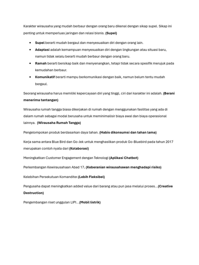 Karakter Supel Wirausaha dan Adaptasi | PDF