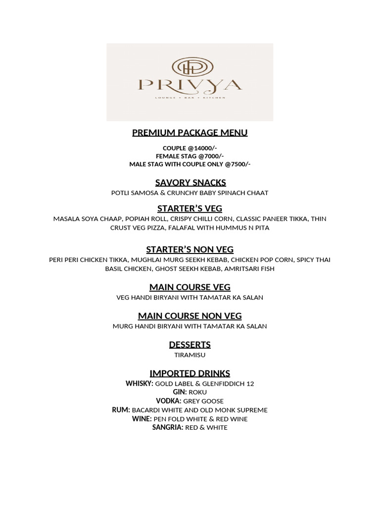 Premium Event Package Menu Options | PDF