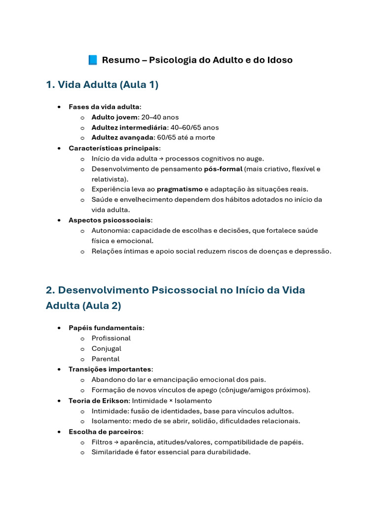 Psicologia do Adulto e Idoso: Fases e Desafios | PDF | Envelhecimento ...