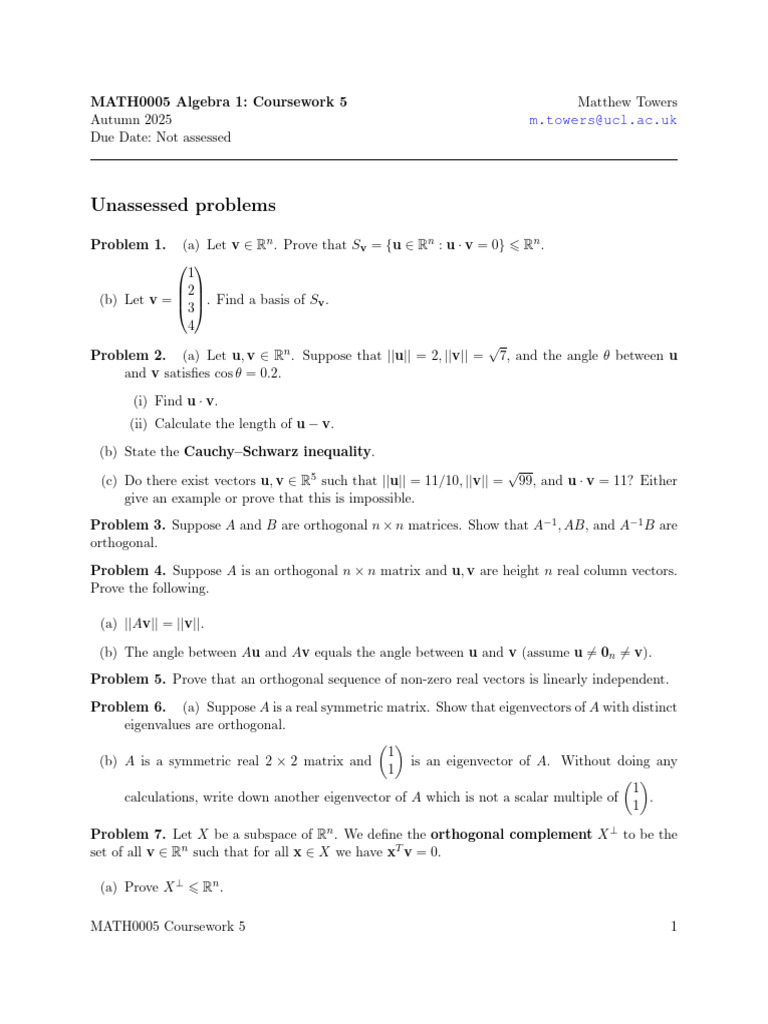 Algebra 1 Coursework Problems 2025 | PDF | Eigenvalues And Eigenvectors ...