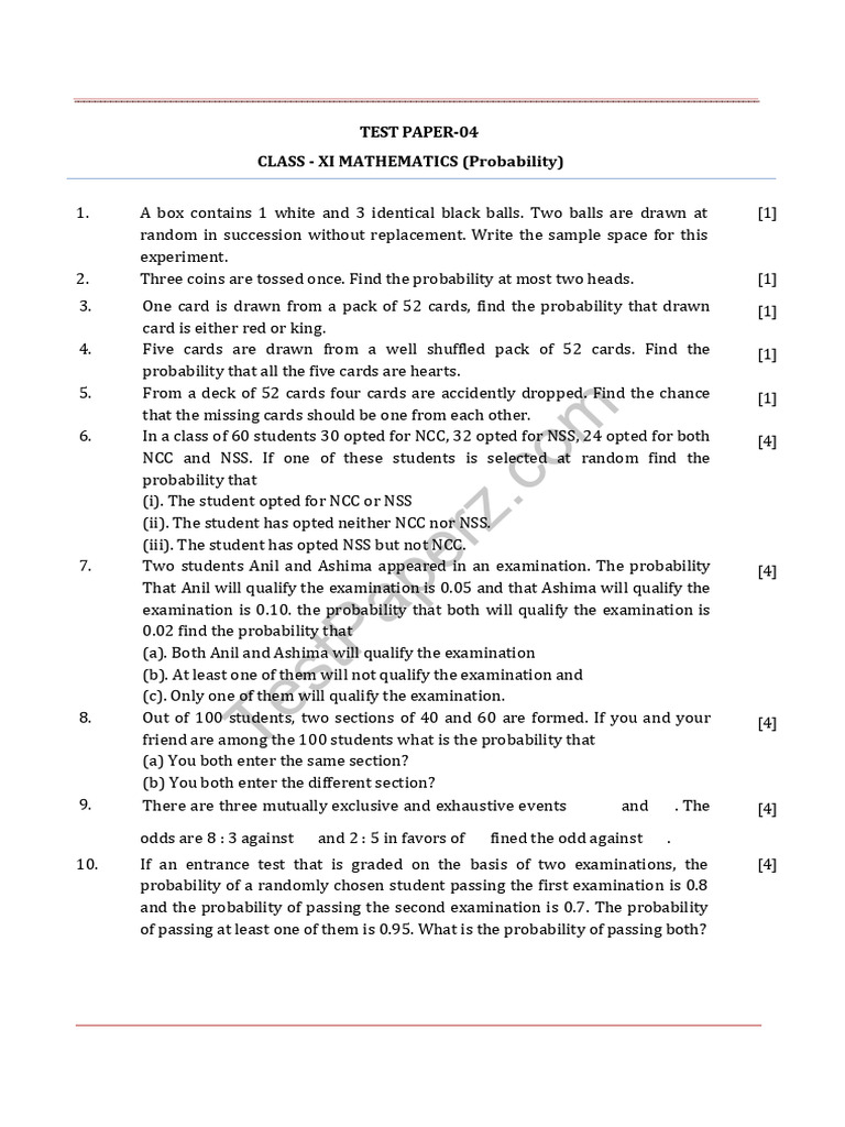 Probability Imp Questions Paper 4 | PDF | Probability | Chess
