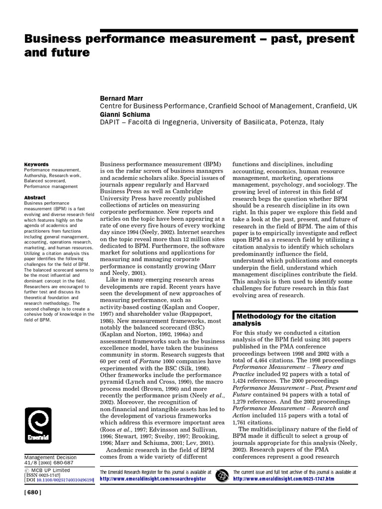 Business Performance Measurement Past, Present and Future: Bernard Marr ...
