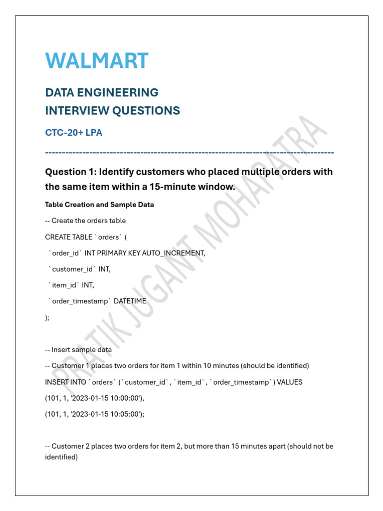 Walmart Data Engineering Interview Questions | PDF | Payments | Data ...