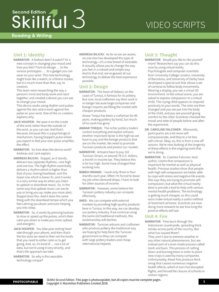 Sk2e_Level 3 Reading and Writing_Video Scripts | PDF