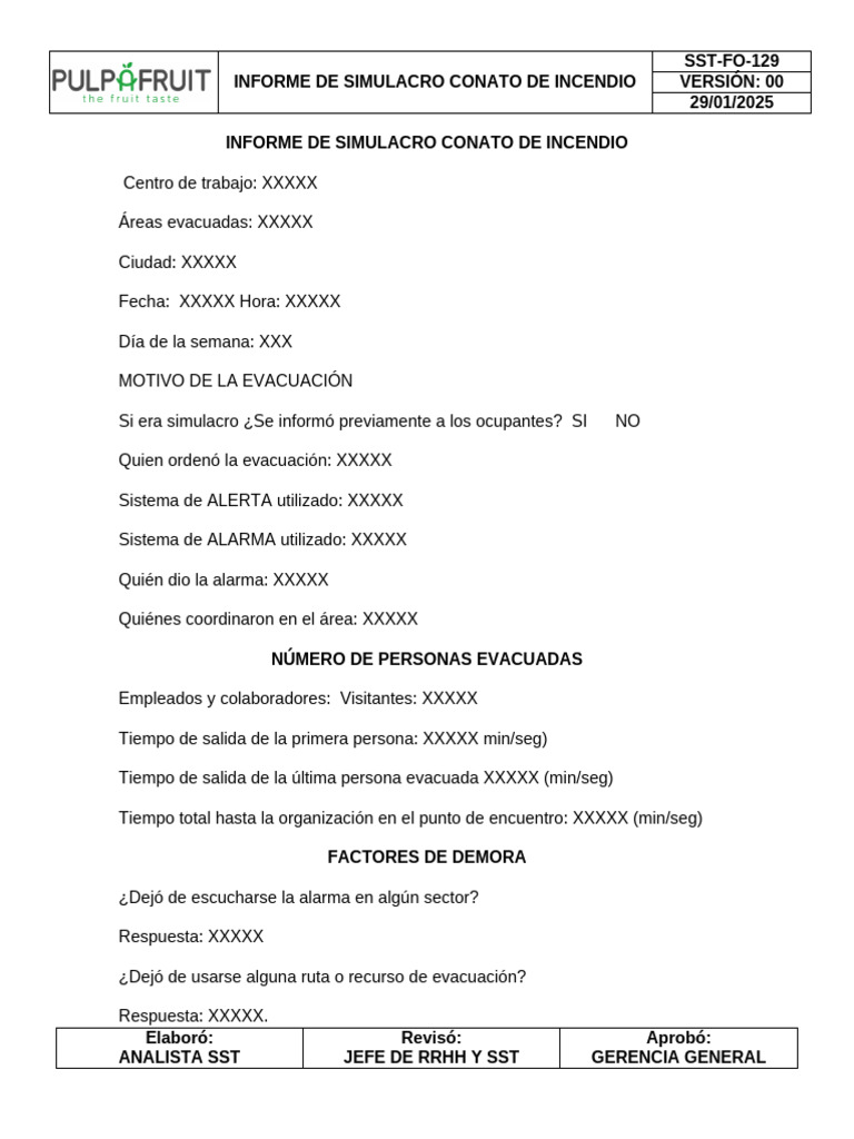 SST-FO-129 Informe de Simulacro de Conato de Incendio | PDF