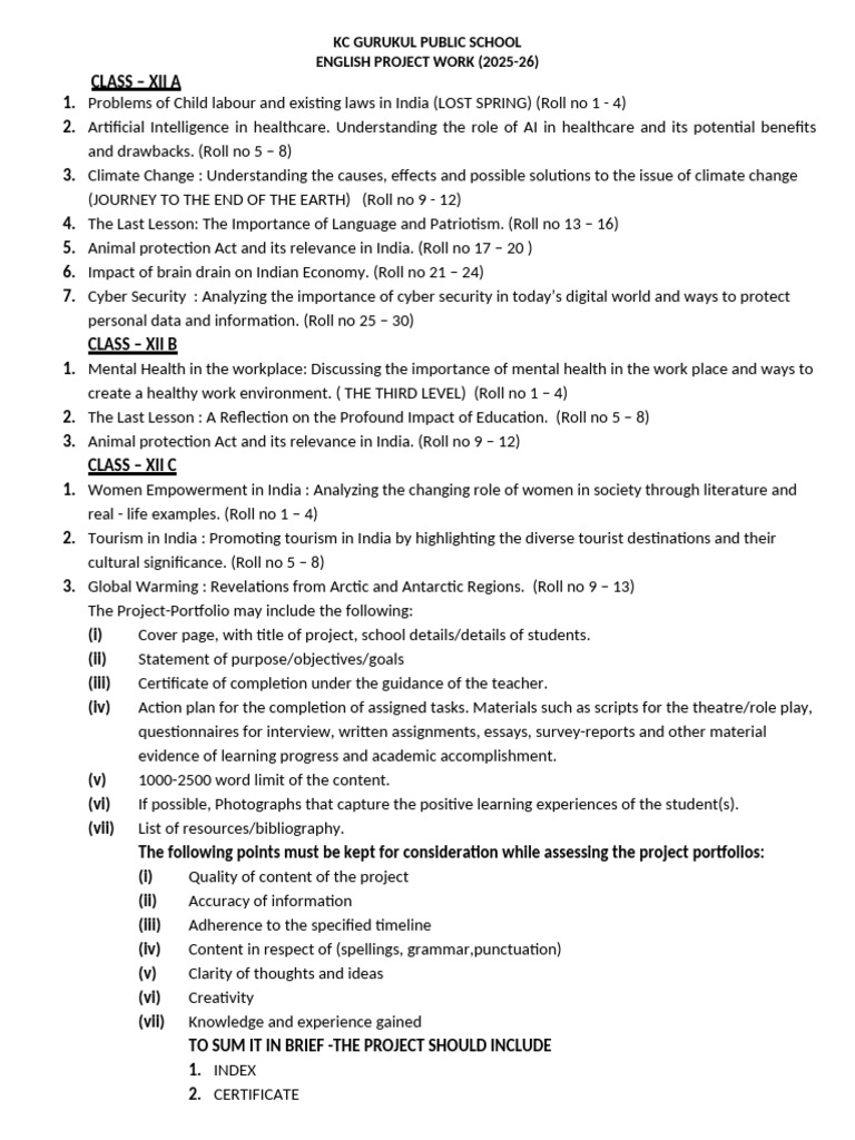 English Project Work XII 2025-26 | PDF | Learning | Cognition