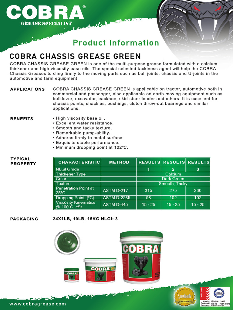 Cobra Grease Specifications and Results | PDF