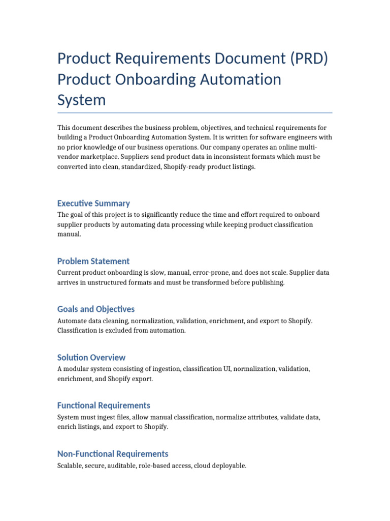 Product Onboarding PRD | PDF