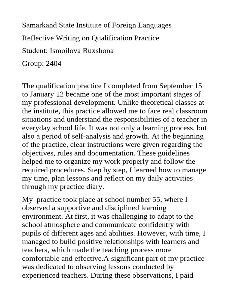 Reflective Practice in Teaching Training | PDF | Teachers | Learning