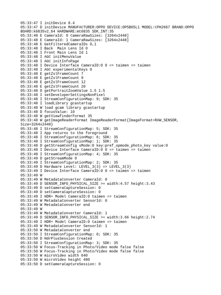 OPPO Camera Initialization Log | PDF
