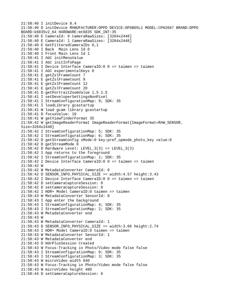 OPPO Device Camera Initialization Log | PDF