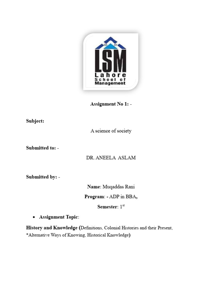 Muqaddas Rani Assignment 1 | PDF | Knowledge | Colonialism