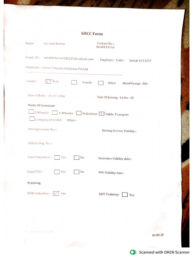 Sarvesh Kumar_KRCC Form | PDF