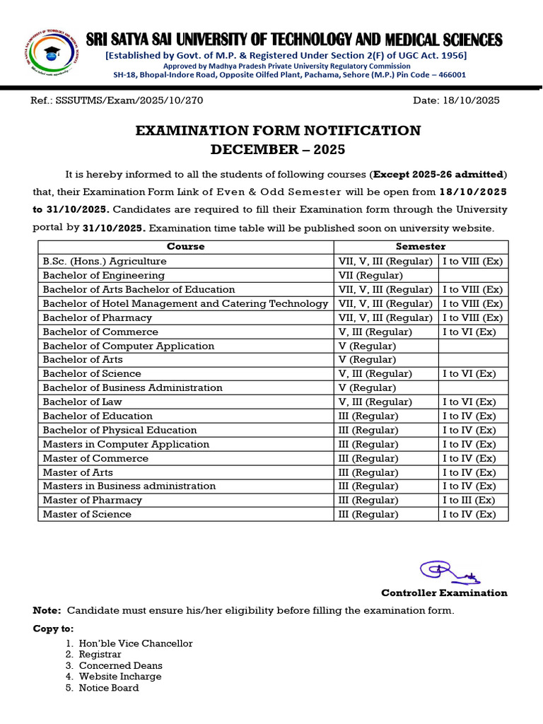 December 2025 Exam Form Notification | PDF | Qualifications ...
