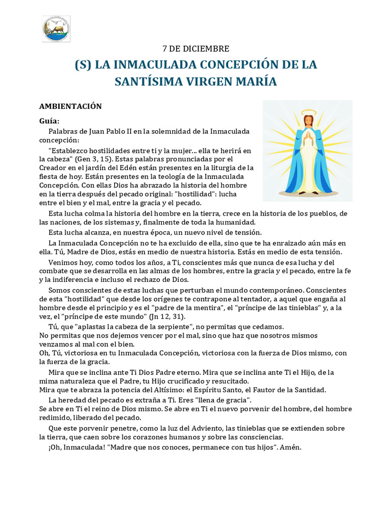 Inmaculada Concepción (S) | PDF | María, madre de Jesús | eucaristía