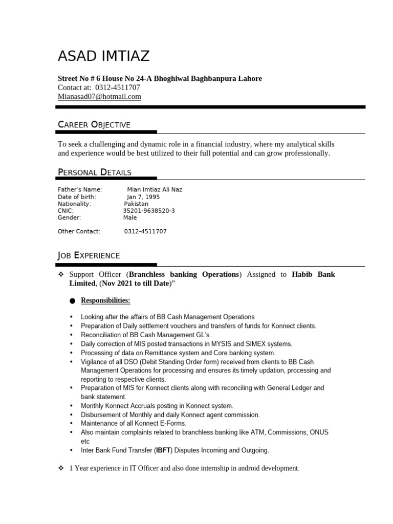Financial Analyst Resume - Asad Imtiaz | PDF