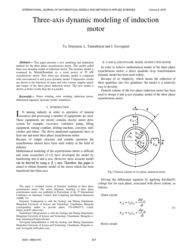 Three Axis Dynamic Modeling of Induction | PDF | Electric Motor ...