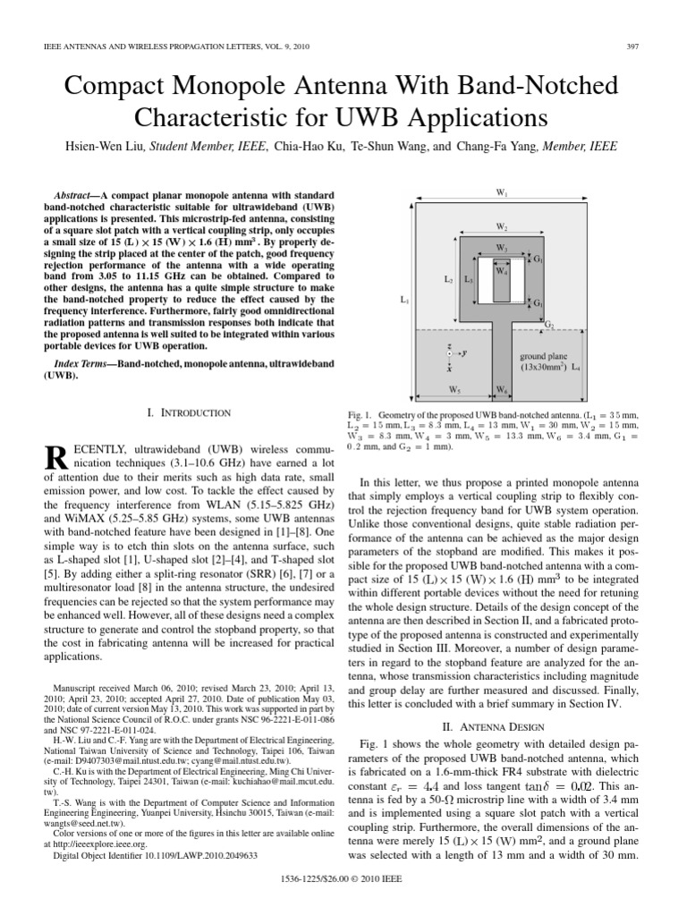 Compact UWB Monopole Antenna Design | PDF | Antenna (Radio) | Ultra ...