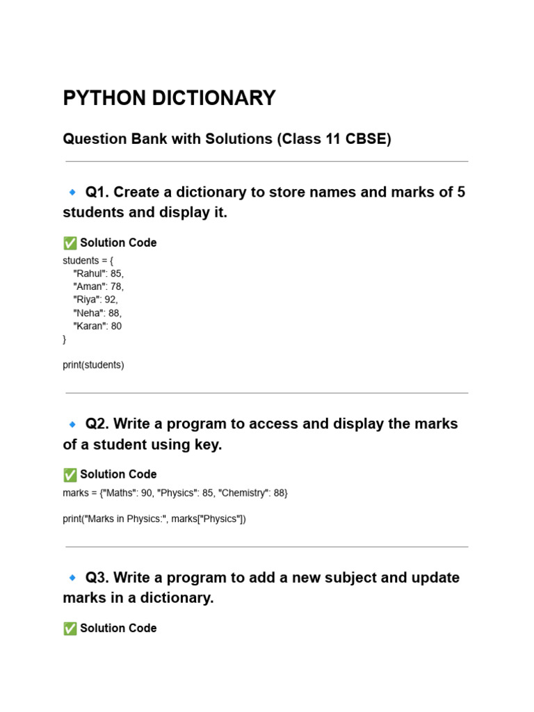 Qns&Solns Python Dictionary | PDF | Computer Programming