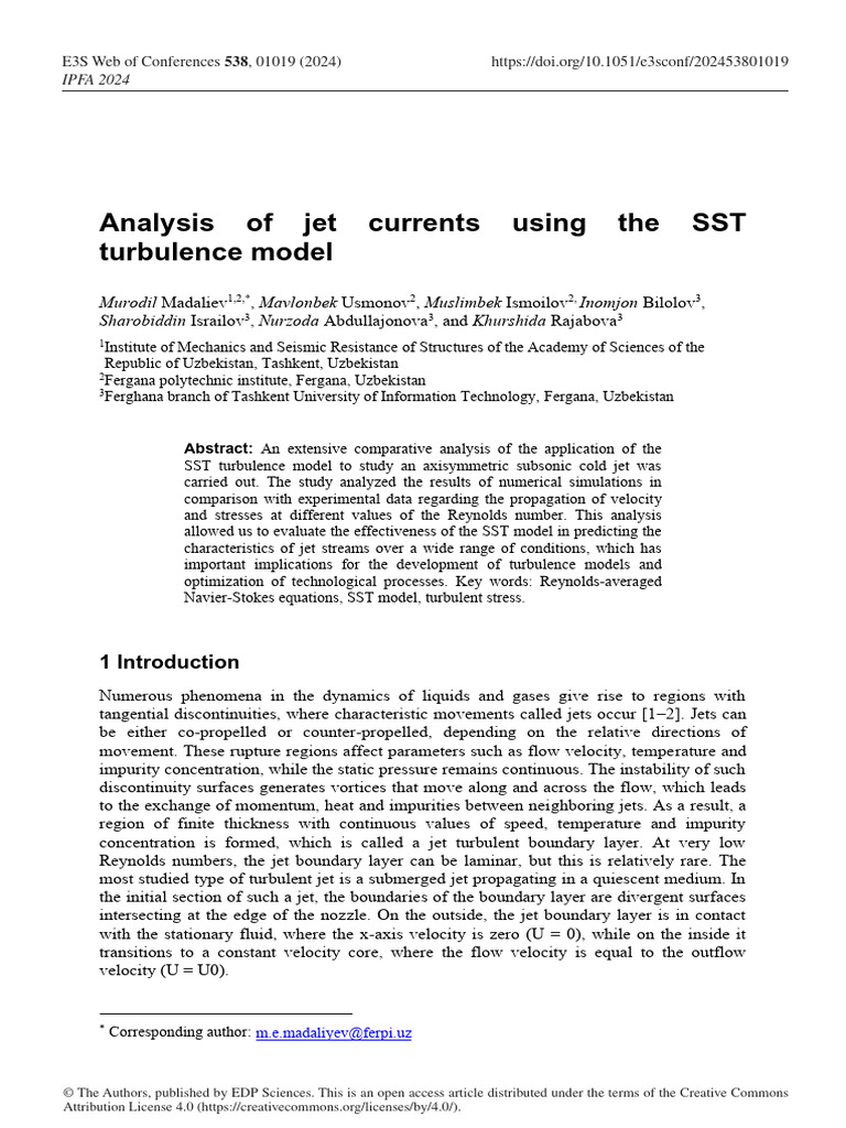 E3S Web of Conferences 538, 01019 (2024) | PDF | Navier–Stokes ...