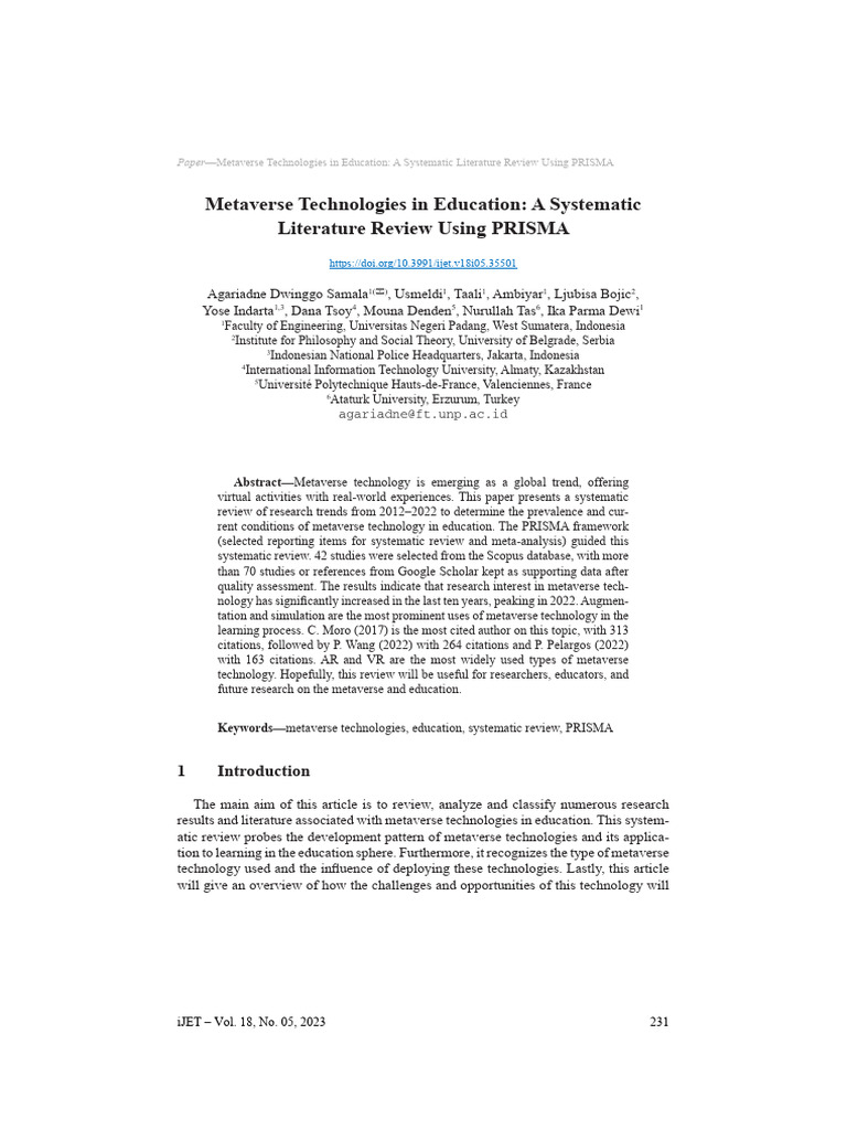 Metaverse Technologies in Education: A Systematic Literature Review ...