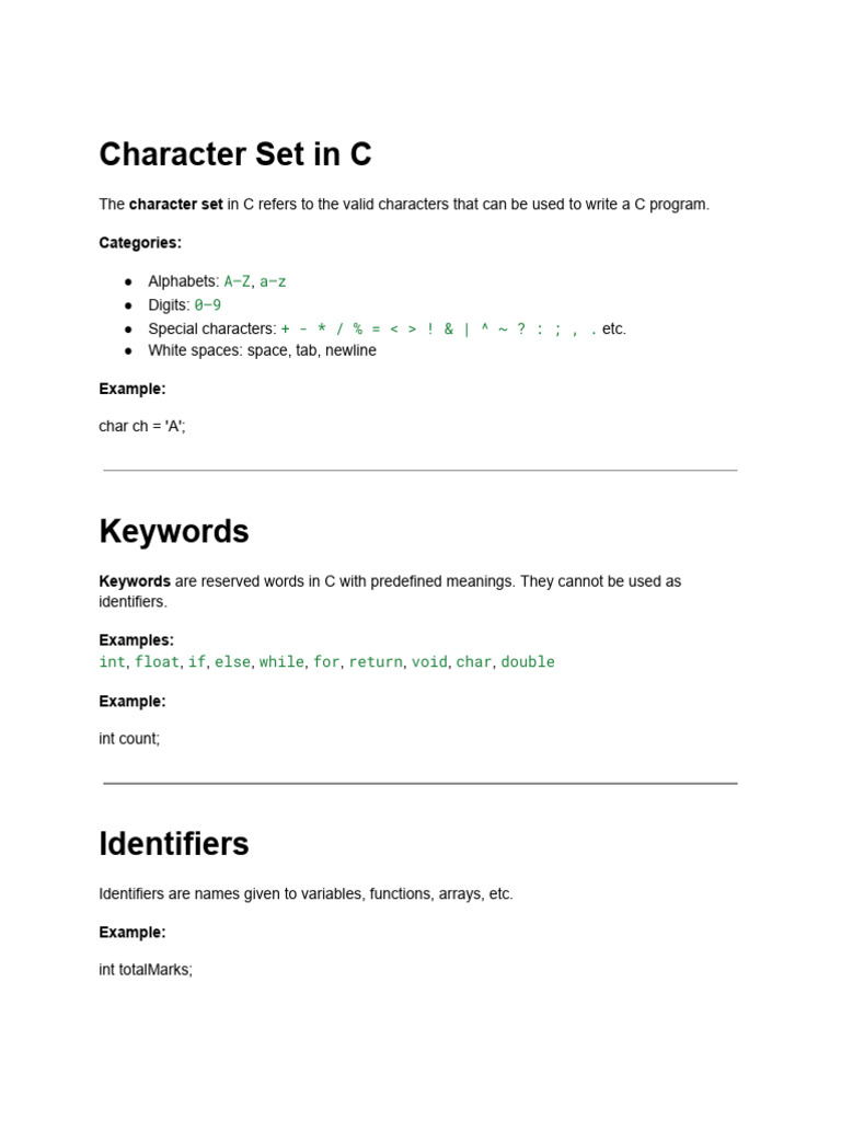 C Programming Character Set and Basics | PDF | Parameter (Computer ...
