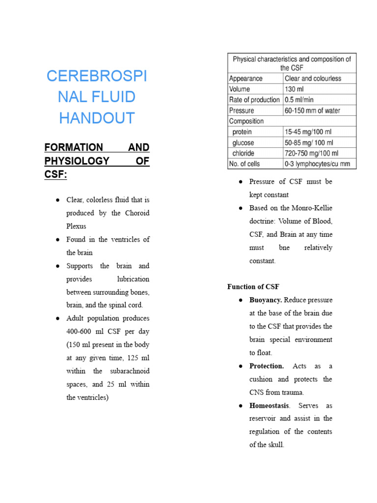 CSF Formation, Collection, and Analysis | PDF | Cerebrospinal Fluid ...
