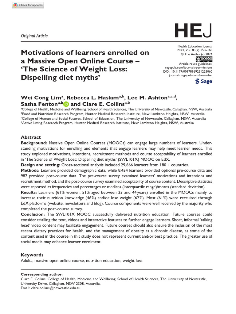 Lim Et Al 2024 Motivations of Learners Enrolled on a Massive Open ...