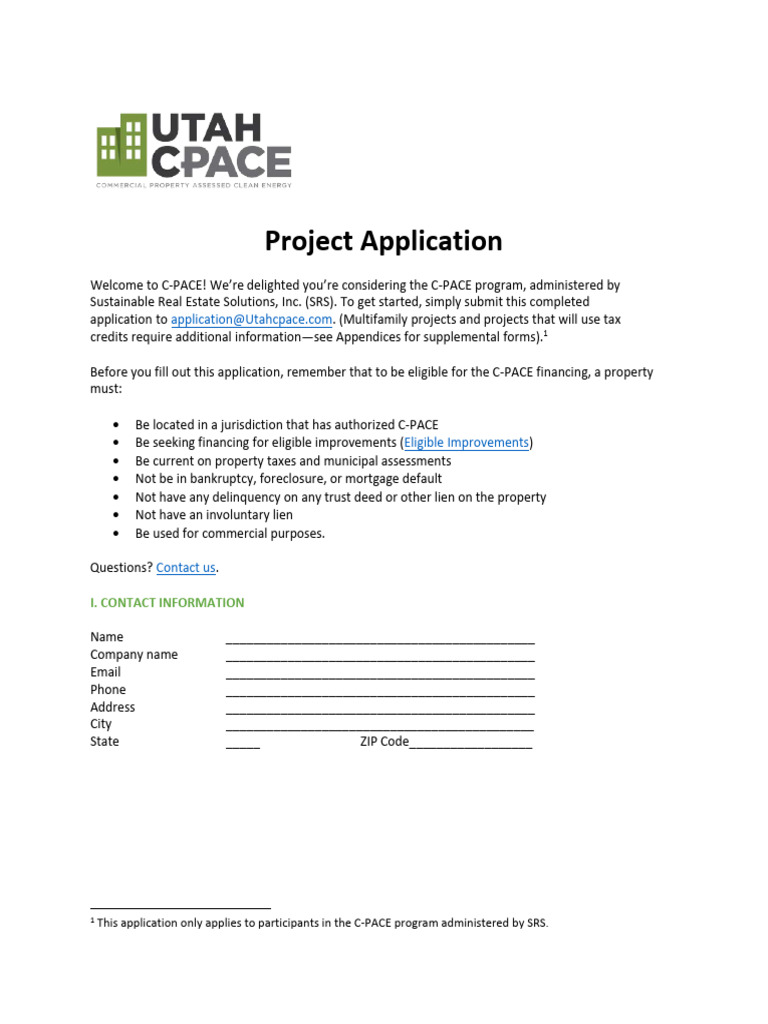 Utah C-PACE Project Application Form | PDF | Legal Liability | Mortgages