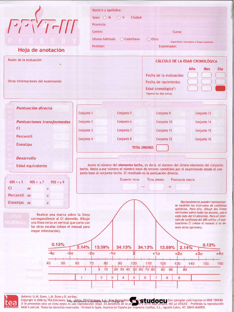 3 Hoja de Anotación PPVT Peabody | PDF