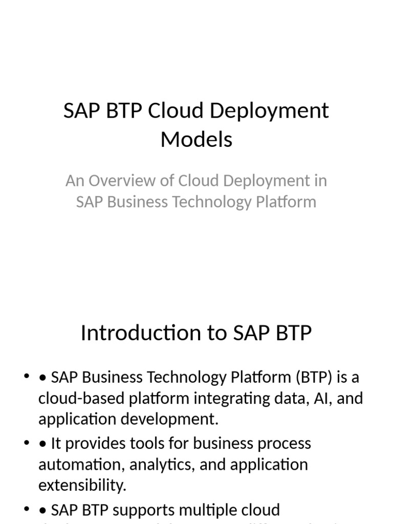 SAP BTP Cloud Deployment Models Guide | PDF