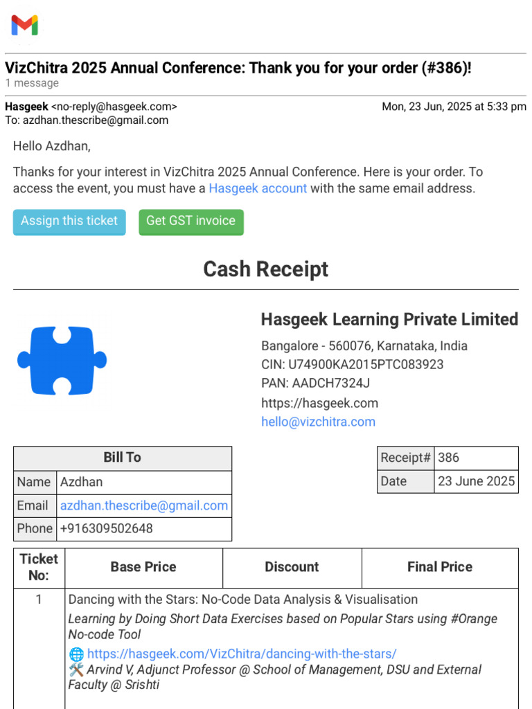 VizChitra 2025 Conference Ticket Receipt | PDF | Business