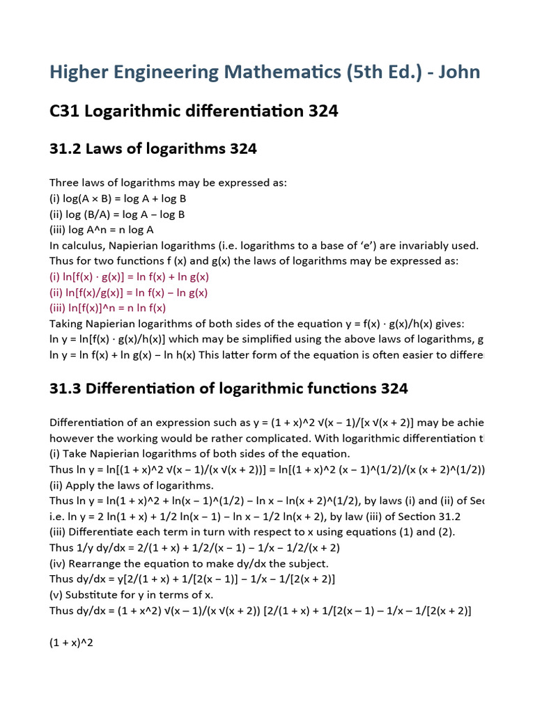 Logarithmic Differentiation Techniques | PDF