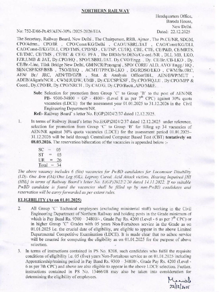 AEN Promotion Selection Notice 2025-26 | PDF | Sewage Treatment | Beam ...
