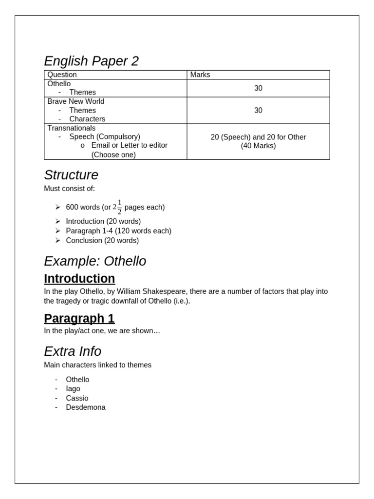 English Paper 2 | PDF | Othello | Iago