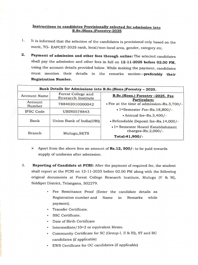 Instructions to the Provisionally Selected Candidates | PDF