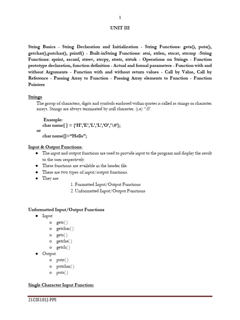 String Functions and I/O in C Programming | PDF | Pointer (Computer ...