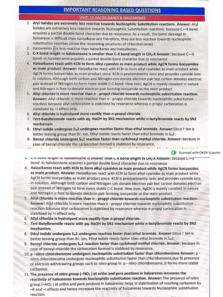 Organic Reason Based Questions | PDF