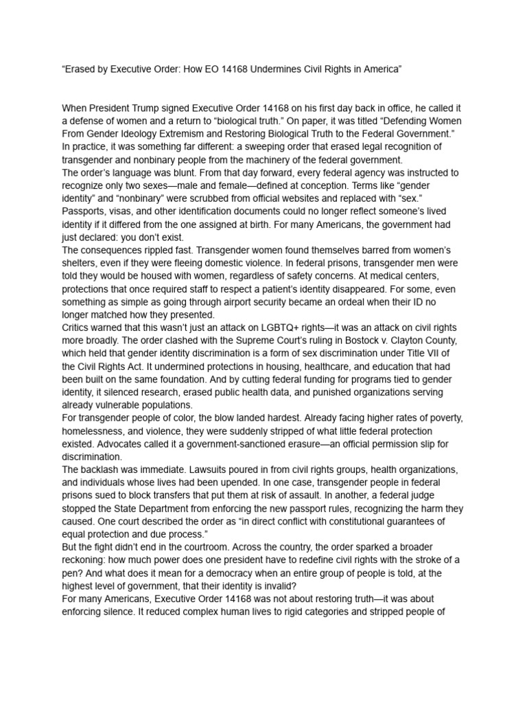 EO 14168: Impact on Civil Rights | PDF | Gender Equality | Gender Studies