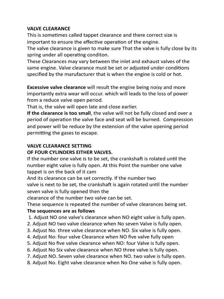 Valve Clearance Adjustment Guide | PDF