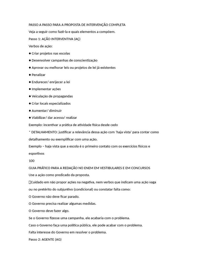 PASSO A PASSO PARA A PROPOSTA DE INTERVENÇÃO COMPLETA | PDF | Justiça ...