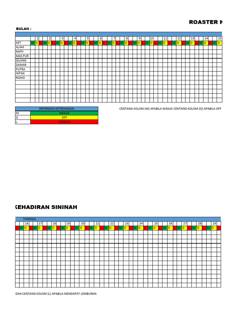 Roster Kehadiran Landscape | PDF