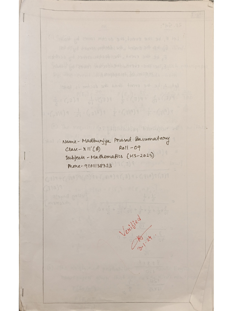 Madhurjya Prasad Mathematics HS 2023 | PDF