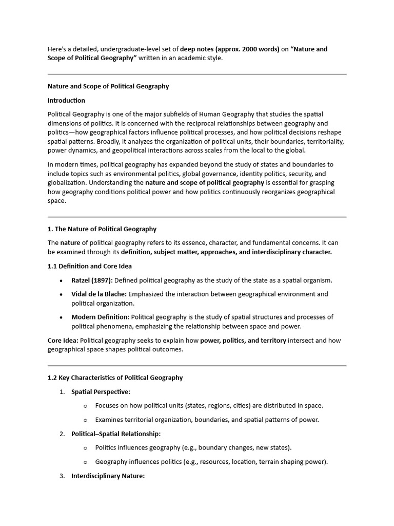 Understanding Political Geography's Scope | PDF | Geopolitics | Geography
