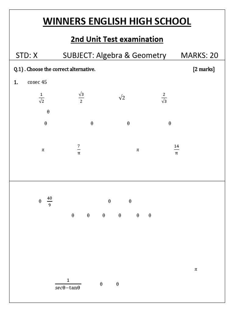 Std X 2nd unit | PDF | Area | Pi