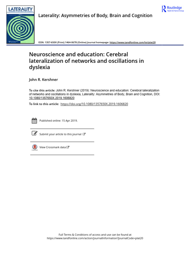 Dyslexia and Cerebral Lateralization Insights | PDF | Neural ...